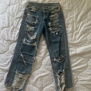 Carmar high rise distressed blue denim jeans